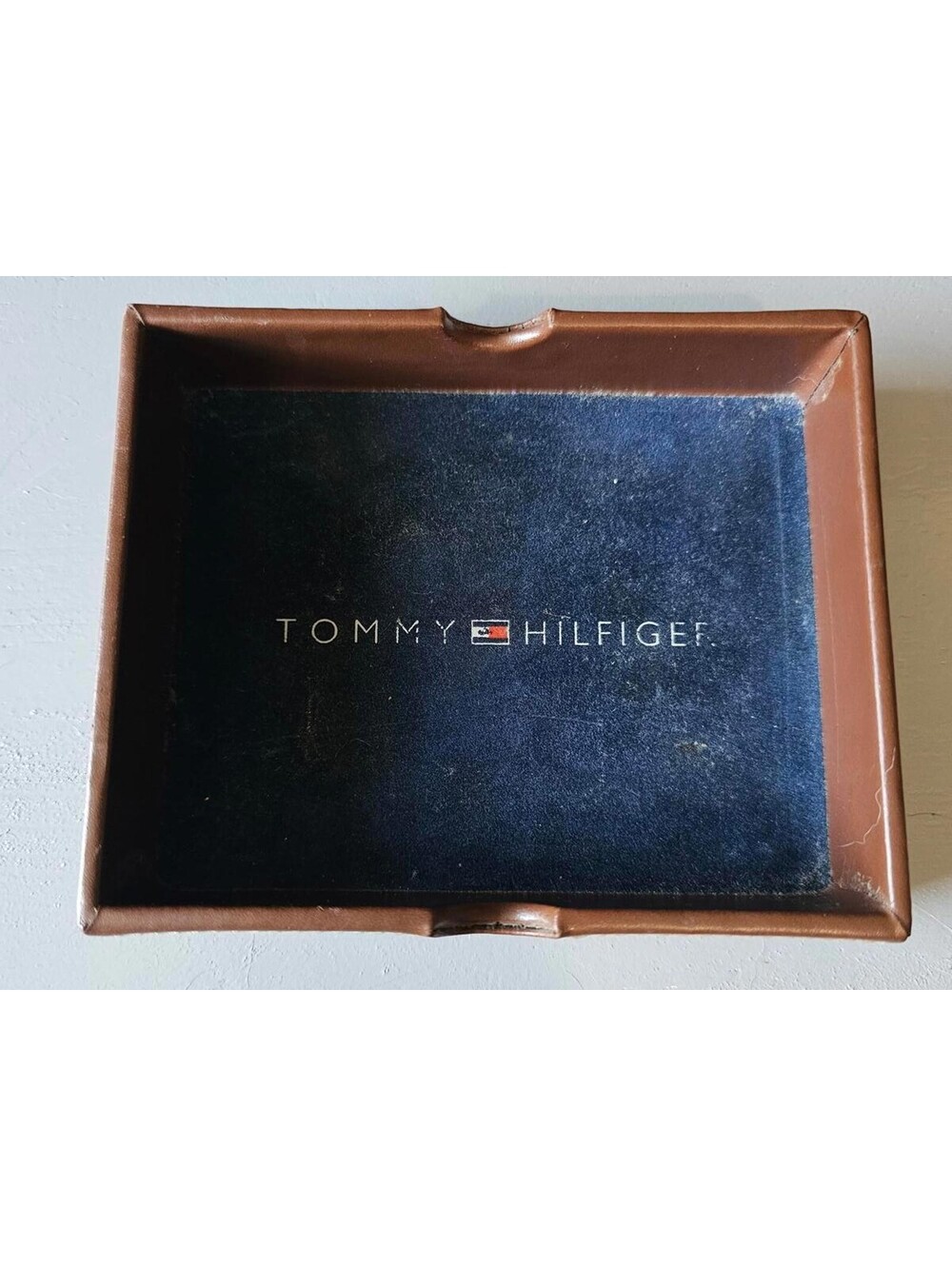 Tommy Hilfiger Brown Leather Valet Tray Navy Velvet Catchall Dish